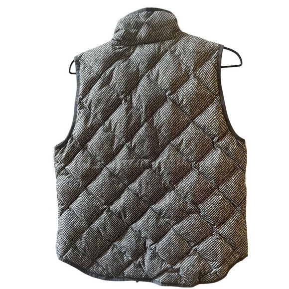 J Crew Vest Quilted Puffer Gray White Herringbone Jacket Full Zipper Size M - Picture 8 of 9